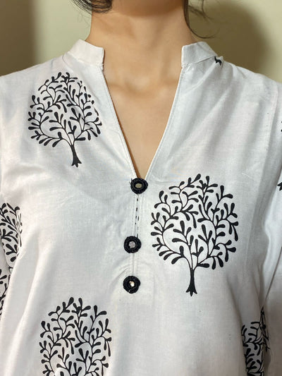 2 Pc Tree Design Beautiful Printed Shirt + Trouser (White)